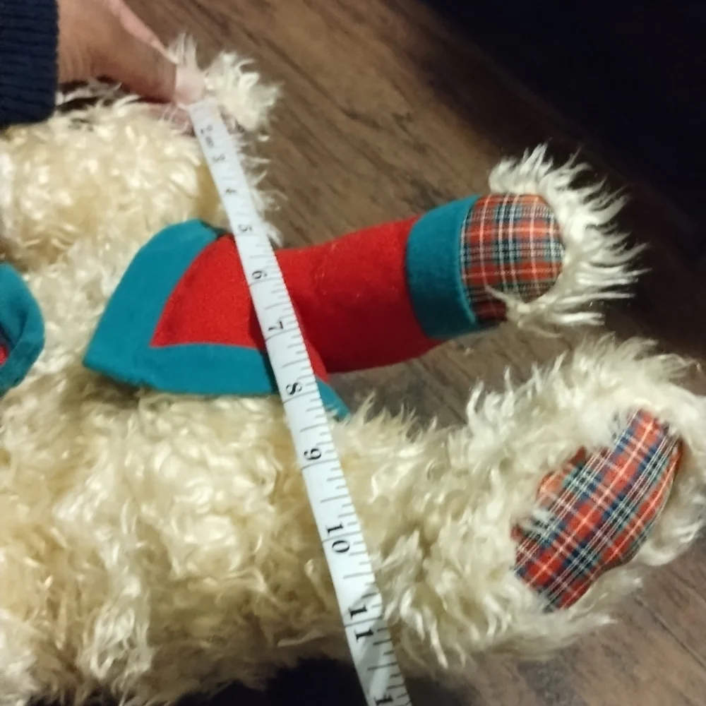 ✓VTG Hallmark Christmas Stuffed Merrily Bear w/ Snowman Coat + Bow Headband 11in - Picture 12 of 13